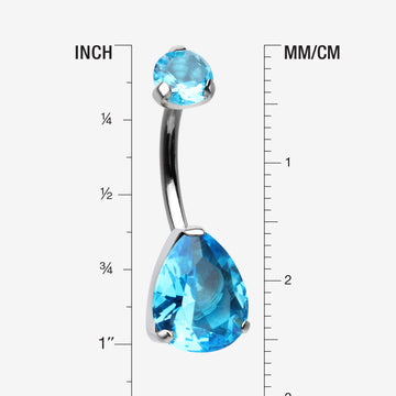 Detail View 1 of Implant Grade Titanium Internally Threaded Teardrop Prong Set Belly Button Ring-Teal